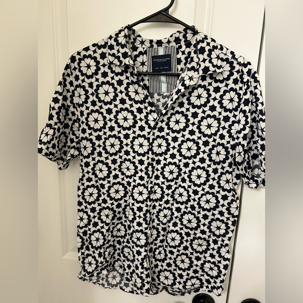 DENIM & FLOWER RICKY SINGH Floral Geometric PRINT SHIRT Size‎ Small